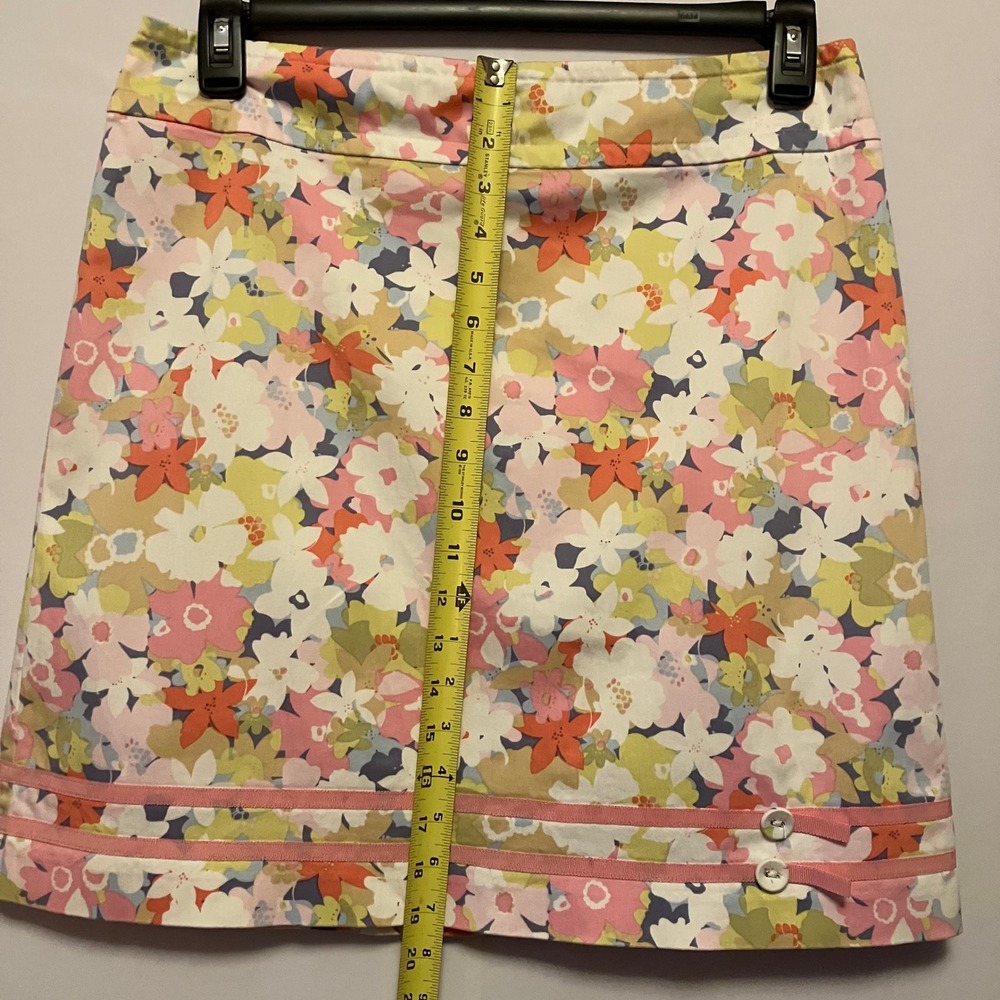 Sigrid Olsen Womens Floral A-Line Skirt Pink Green Ribbon Trim Sz 10 Cottagecore - Picture 9 of 12